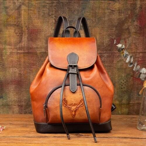 YourSeason Large Capacity Vintage Backpack Ladies Handmade Embossing First Layer Cowhide Female Casual Outdoor Travel Bags 2021