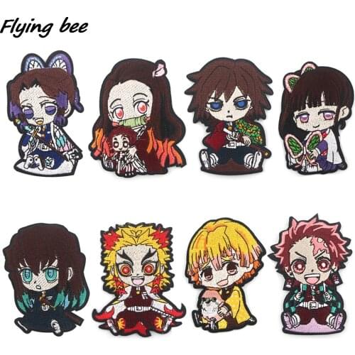 X1520 1pcs Anime Characters Demon Slayer Stripe Applique Patch Iron On Embriodered Patches For Clothing Badge Stickers