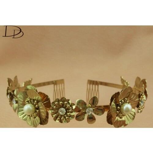 DODO Gorgeous Wedding Hair Accessories Gold Color Tiara Handmade Pageant coroa de novia Simulated Pearl Hair Jewelry HF055