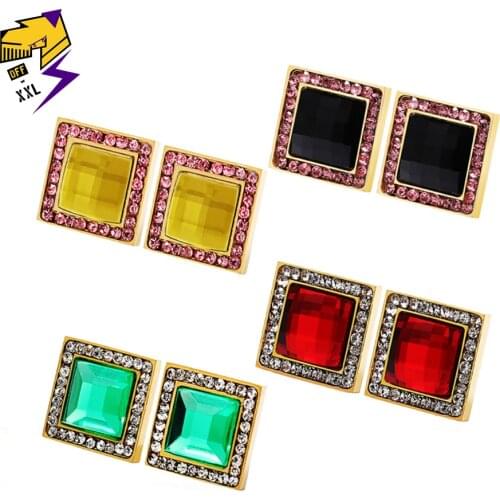 Red/Black Crystal Stone Square Stud Earrings Female Gold Color Stainless Steel Womens Earrings Fashion Jewelry Best Friend Gift