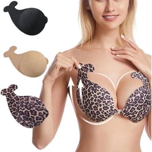 Women Invisible Bra Push Up Bra Breathable ilicone Bra Leopard Dolphin-Shaped Front Buckle Gathered Pull Up Chest Sticker