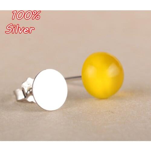 100% 925 Sterling Silver Color Ear Nail 3MM To Insert 5MM Amber Turquoise Ear Nail Empty To 7MM
