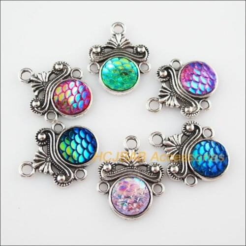 12 New Flower Scales Resin Connectors Mixed Charms Tibetan Silver Pendant 18x23mm