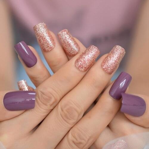 Dark Glitter Purple Design Press On Nails 2021 Full Cover Fingernail Tips Supplying Charms Square Nails Medium IMABC 24pcs