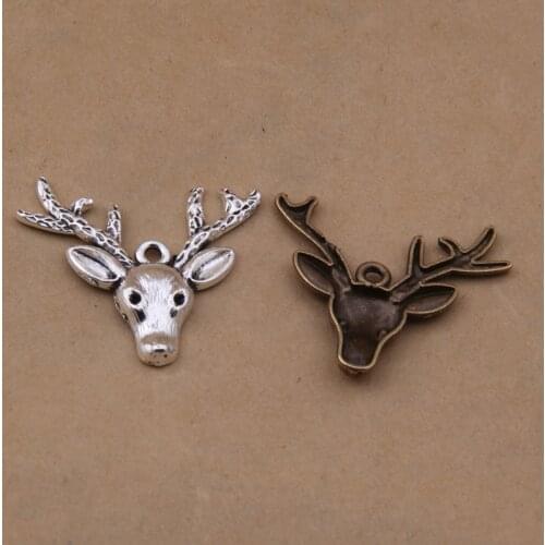 50pcs 20*15mm Deer Antlers Charms Pendants Antique Vintage Bronze Zinc Alloy Deer Head Fashion Charm Pendant