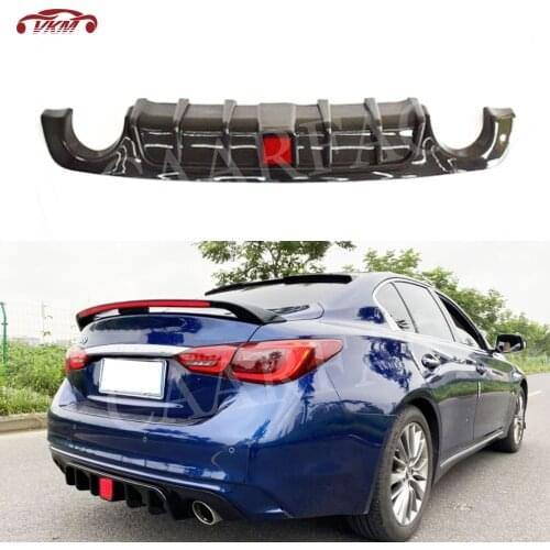 ABS Material Carbon Look Rear Bumper Lip Diffuser With LED Light for Infiniti Q50 2018 2019 Gloss Black Auto Decoration Covers