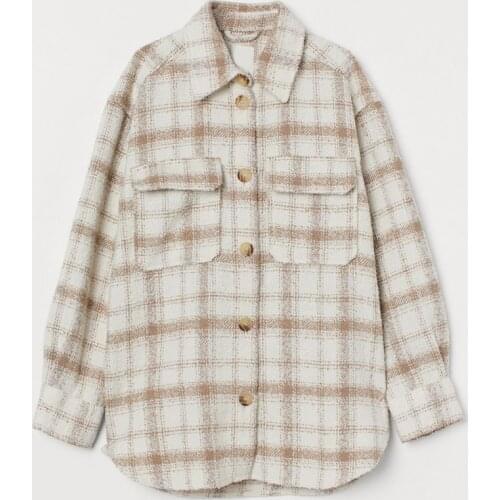 Ailegogo 2021 New Winter Vintage Plaid Shirts Jacket Autumn Women Chic Tweed Coat Female Casual Loose Outwear Tops Ladies Mujer