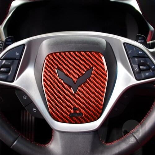 Car Steer Wheel Logo Decoration Cover Trim Sticker for Chevrolet Corvette C7 2014-2019 Carbon Fiber LHD Car Accesories Interior