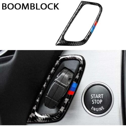 BOOMBLOCK Engine Start Stop Switch Button Trim carbon fiber Sticker Key Hole Frame Cover Accessories Auto for BMW X5 E70 X6 E71