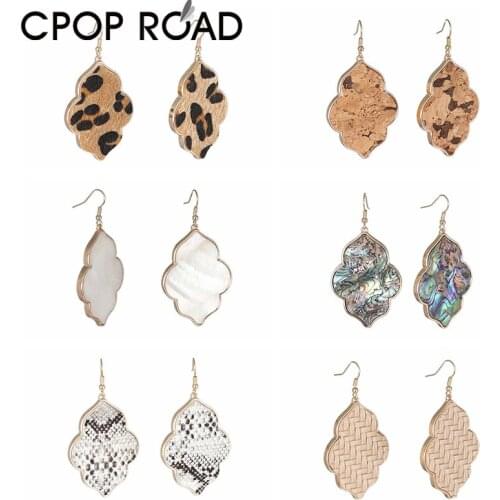 Cpop Trendy Faux Leather Leopard Earring for Women Gold Abalone Shell Pendant Drop Earrrings Fashion Jewelry Women Accessories