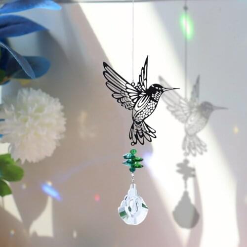 Crystal Prisms Glass Chandelier Bird Dragonfly Owl Butterfly Wind Chimes Rainbow Garden Hanging Outdoor Decor