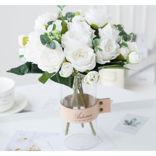 Artificial Peony 5 Heads 4 Buds Home Decoration Accessories Living Room Fake Flower Diy Crafts Indoor Furnishings Bonsai Wedding