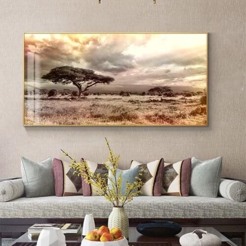 African Grassland Landscape Sunlight Canvas Painting Scandinavia Posters and Prints Cuadros Wall Art Pictures For Living Room