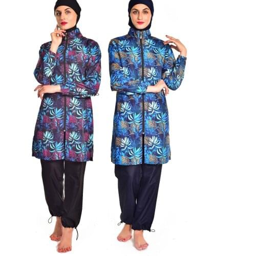 Conservative Swimsuit Three Piece Hooded Digital Printed Swimsuit Sportswear Shrimp Asia Burkini Muslim Swimwear Hijab