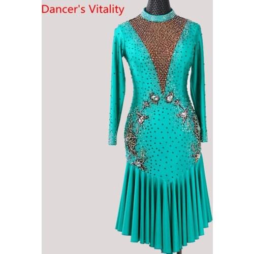 Latin Dance Performance Costume Adult Women High-end Professional Racing V Neck Backless Dress Rumba Tango Dancing Stage Wear
