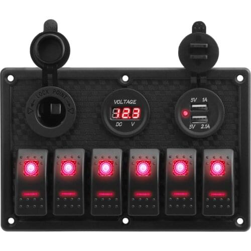 LEEPEE With Fuse Digital Voltage Display Waterproof 4.2A Dual USB Slot Socket 6 Gang Rocker Switch Panel