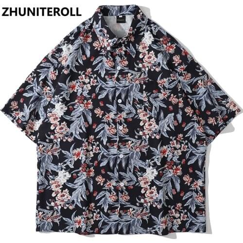 Summer Hawaiian Blouse Hip Hop Streetwear Flowers Graphics Print Short Sleeve Vintage Shirts Fashion Casual Harajuku Men Tops