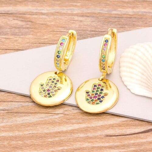 Hot Sale Classic Palm Shape 3 Styles Choice Gold Color Drop Earrings Copper CZ Rainbow Earrings For Women Girls Best Party Gift