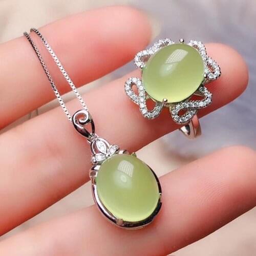 Best Gift Real and Natural Prehnite jewelry set Natural Real Prehnite 925 sterling silver 1 Prehnite pendant, 1 Prehnite ring