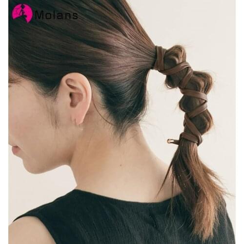 Molans New Women Vintage Ponytail Holder Leather Long Hair Tie Headband Sweet Hair Decorate Hairbands Fashion Hair Accessories