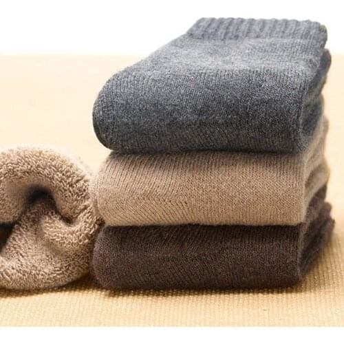 6-Color Mens Super Thick Casual Socks Winter Keep Warm Fluffy Loops Soft Breathable Cold Resistance Self Heated Wool Sox