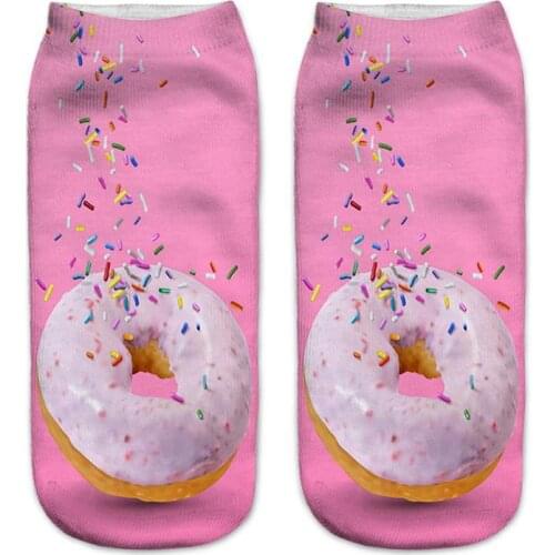 Summer New 3D Cotton Printing Womens Couple Cartoon Funny Socks Chips Fruit Doughnut Socks Boat Socks Short 20cm