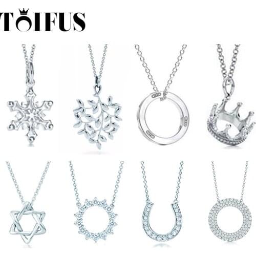 Tif 925 Sterling Silver Crown Six-Pointed Star Necklace Female Jewelry High-End Craftsmanship, Birthday Gift For Girlfriend