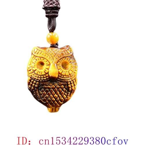 Tiger Eye Owl Pendant Necklace Carved Natural Jade Gifts Charm Amulet Gemstone Fashion Jadeite Chinese Jewelry