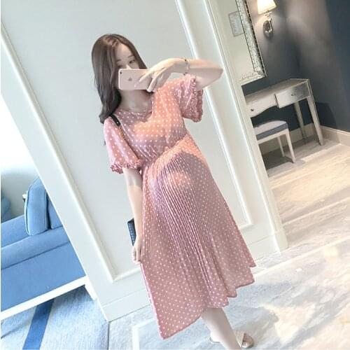 Pregnancy Dress Maternity Summer Dresses Chiffon Dresses Maternity Clothing For Pregnant Women Short Sleeve V-neck Dot Vestidos
