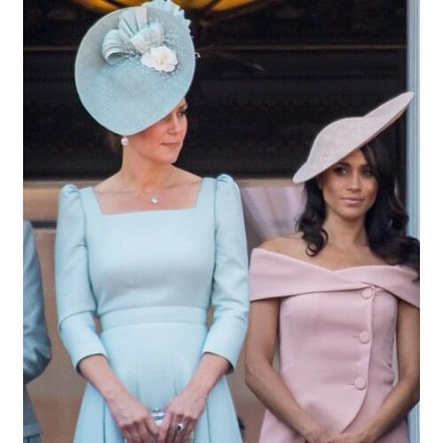 2019 New Kate Middleton Princess Dress Fashion Solid Square Collar Pleated Dresses F6215