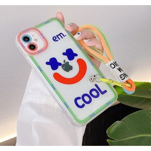 Cute Graffiti Smiley Bracelet Transparent Phone Case For iPhone 12 11Pro Max X XR XS Max 7 8 Plus Shockproof Soft Back Cover