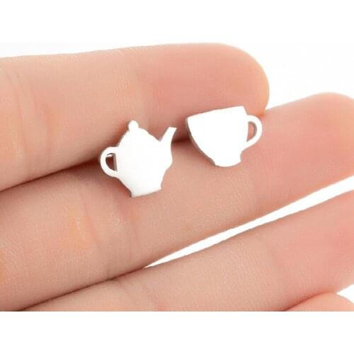 Punk Teapot Cup Stud Earrings Stainless Steel Personality Cartilage Bronics Aretes De Mujer Modernos 2021 Trend Female Jewelry