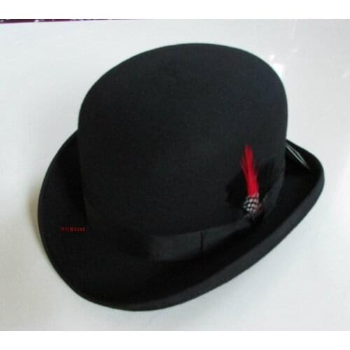 100% Wool Derby Hat Unisex Bowler Hats Wool Felt Fedora Hats Derby Bowler Hats Feather Decorate B-8134