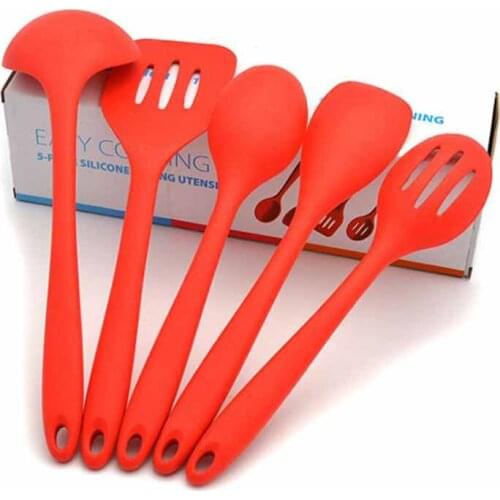 Silicone Utensils Solid Coating 5 Pieces Premium Silicone Baking Set Spatulas Spoon Turner Cooking Tool Kitchen Utensils