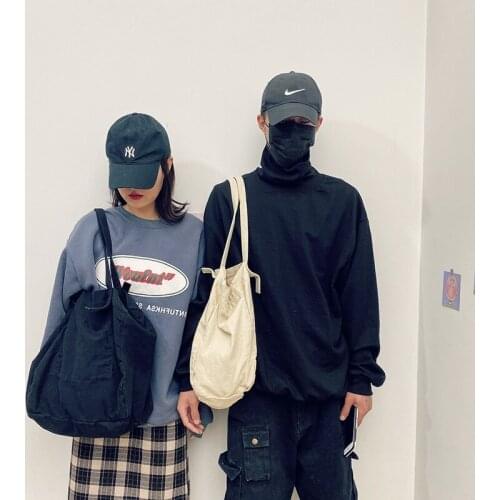 Foldable Canvas Portable Student Reusable Eco Friendly Solid Color Tote Casual Shopping Bag Single Shoulder