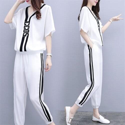 Loose Sports Two Piece Set Women Tracksuit Summer New Western Style Korean Short-sleeved T-shirt Pants Casual 2 Piece Set Women