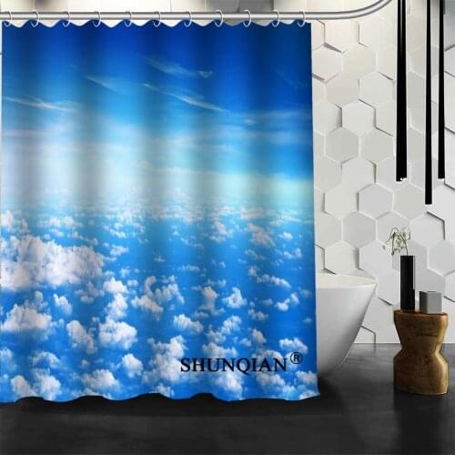 Popular Custom Blue Sky Clouds Shower Curtains Polyester Bathroom Waterproof Bath Curtain Size 150X180cm165X200cm180X200cm