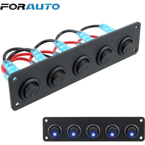 Waterproof 12-24V Blue LED 5 Gang for RV Yacht MarineCar Marine Outlet Combination Round Dash Rocker Toggle Switch Panel
