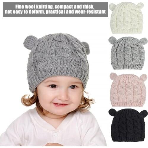 Knitted Winter Baby Hat with Ears Cartoon Baby Gloves Warming Newborn Head Scarf Gloves Set for 0-18m