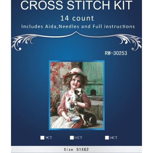 Top Quality Lovely Hot Sell Counted Cross Stitch Kit Old World Holiday Ornaments Similar DMC RW-30253 cat and girl