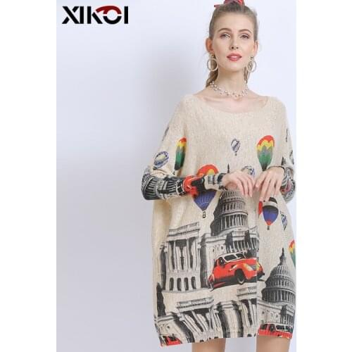 XIKOI Wool Oversized Sweater For Women Winter Long Pullover Dresses Hot Air Ball Print Jumper Casual Knitted Sweaters Pull Femme
