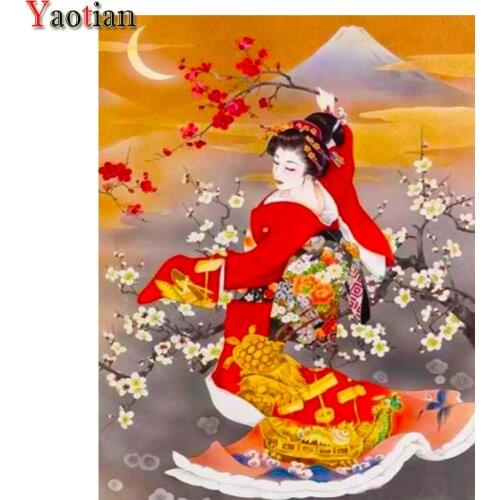 Japanese Geisha Woman Full Drill Square DIY 5D Diamond Painting Cross Stitch Diamond Mosaic Embroidery Patterns Rhinestones Gift