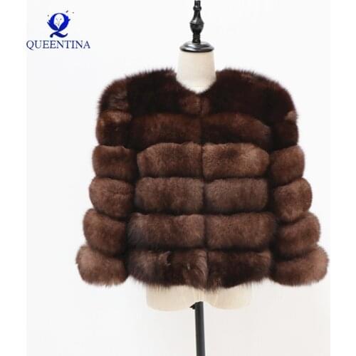 Womens natural real fox fur coat jacket short thick warm genuine winter luxury for grils outerwear with sleeves