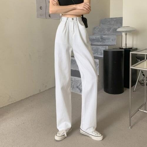High Waist White Denim Jeans Women Summer Thin 2021New Straight-Leg Pants Wide-Leg Long Pants Female Casual Vintage Street Jeans