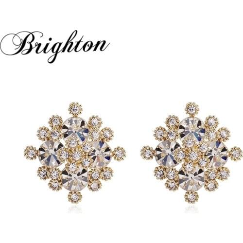 Brighton New Trendy Cute Elegant Crystal Snowflake Stud Earrings For Women Girl Party Zircon Stone Brincos Fashion Jewelry Gifts