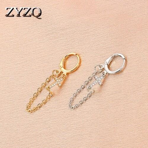 ZYZQ Single Cross Chain Drop Earrings For Women Temperament Tassel AAA+ Zircon Long Tassel Earrings Party Gift Fashion Jewelry