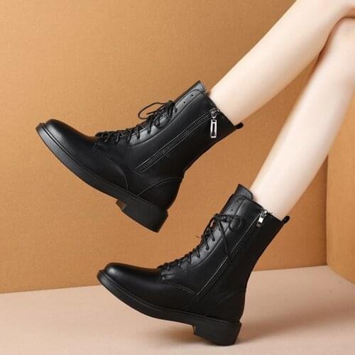 TGHDOF 2021 Womens Winter Boots Casual Martin Boots Mid-cut Square Heel Flat Heel Womens Boots Size 35-43