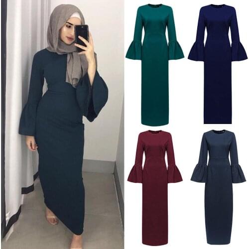 New Abaya Muslim Women Dress Long Flare Sleeve Maxi Jilbab Kaftan Prayer Gown Islamic Ladies Dubai Vintage Ramadan Turkey