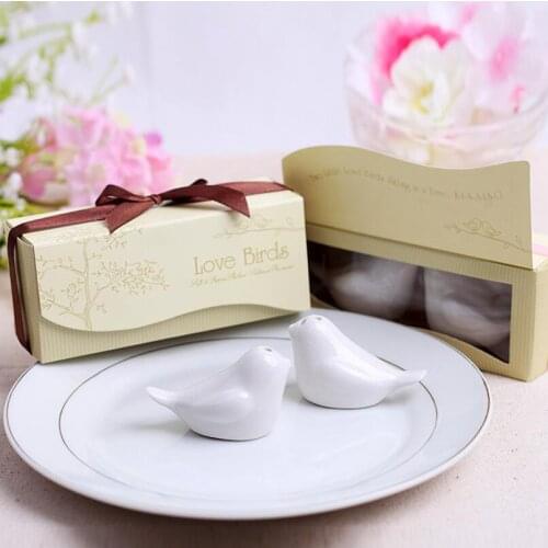 100 pcs=50 set / party Love bird salt and pepper shakers wedding gifts gifts 7 type of ribbon can choose LX4008