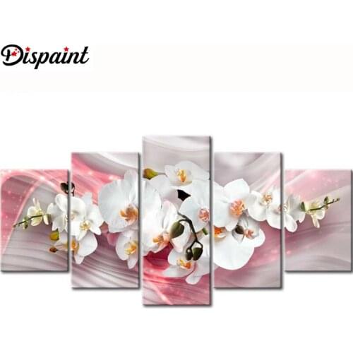 Dispaint 5pcs Full Square/Round Drill 5D DIY Diamond Painting "Orchid peony lily" Multi-picture Combination Embroidery 5D Gift